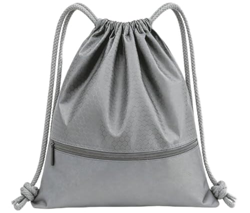 Sports Drawstring Backpack for Men, Waterproof Swim Gym Bag with Shoes Compartment for Women, Lightweight Pull String Sport Bag for Swim, Soccer, Gray&Large - color: Gray, size: Large
