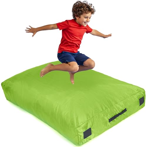 SaferBounce Crash Pad for Kids Sensory | Big 5Ft x 5Ft, 3Ft x 4Ft Or 3Ft x 3Ft | Autism Sensory Crash Mat for Jumping Play | Crashpad | Soft Foam Landing Pad | Giant Mat Pillow | Climbing, Gymnastics - color: Green, size: Small