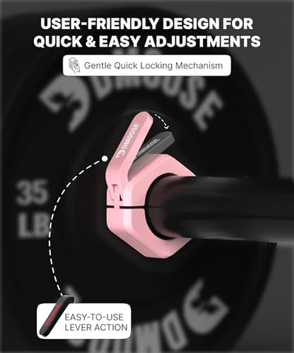 DMoose Fitness Barbell Clips 2 Inch (Pair) - Quick Release Olympic Barbell Clamps & Collars with Anti Slip TPR Grip for Secure Weightlifting and Powerlifting - Weight Clips for Bars at Home or Gym - color: Pink, style: Non Magnetic