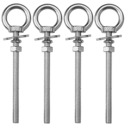 4 Pack M8 Stainless Steel Eye Bolts with Nuts,5/16" x 4" Eye Bolts | 304 Stainless Steel Eye Bolt,Eye Bolts Heavy Duty for Hang Tie Down Outdoor,m8 eye bolt,Long Lifting Ring Eye Bolt - size: M8x102mm (5/16"x4")