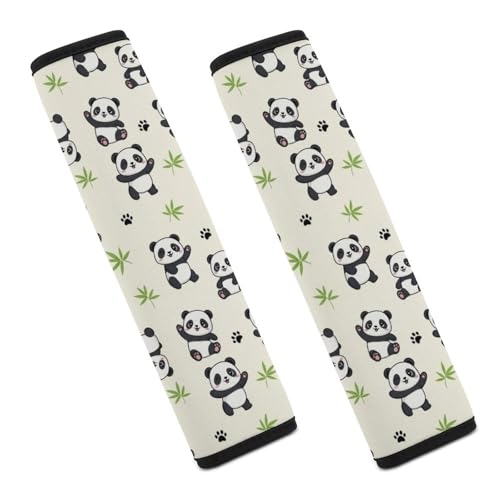 2PCS Universal Soft and Comfortable Seat Belt Cover for Elderly Support, Most Cars, Panda Leaves White Shoulder Protector, Comfortable Driving - color: Pattern 631