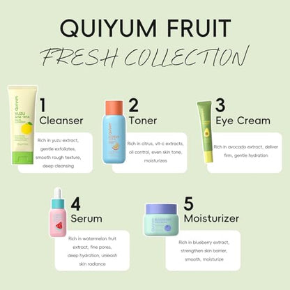 QUIYUM Fruit Skin Care Set, 5 Daily Skincare Routine for Women Teen Girl | Gentle Clean, Smooth, Glow, Moisturize, Facial Skincare Gift Set, for Birthday, Stocking Stuffers - size: 5 Count (Pack of 1)