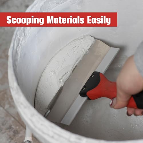 Fishark 6.5" Bucket Scoop, Stainless Steel Drywall & Plaster Tool | Curved Blade, Soft-Grip Handle, Rust Resistant Steel, Reduced Material Waste, for Drywall, Plaster, Mortar & Paint