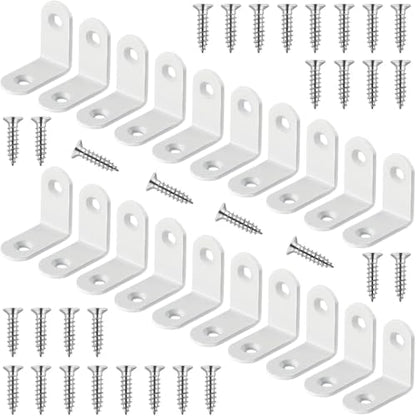 20 Pcs White L Bracket 1 Inch Stainless Steel Corner Braces, 25x25MM 90 Degree Right Angle Joint Brackets for DIY Wood, Furniture, Frame, with Screws - size: L/1inch*1inch 20Pack