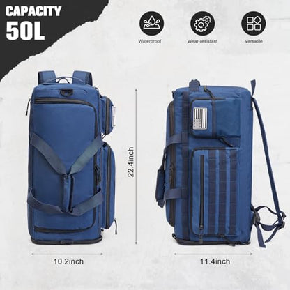 G4Free 3-in-1 Travel Duffle Bag for Men and Women, 50L Large Gym Sports Bags Tactical Military Duffle Backpack with Shoes Compartment and Wet Pocket (Navy) - color: Navy