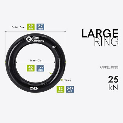 GM CLIMBING Rappel Ring 25kN for Rock Climbing Arborist Rescue Slackline Hammock - color: Large Black_1 Pack