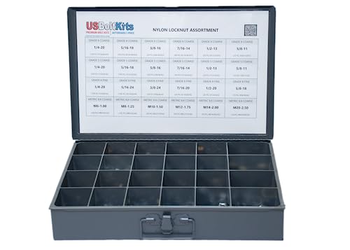 1200pcs Nylon Locknut Assortment USS, SAE, and Metric | Coarse and Fine Thread Grade 8, 5, and 8.8 (See Description for Quantities)