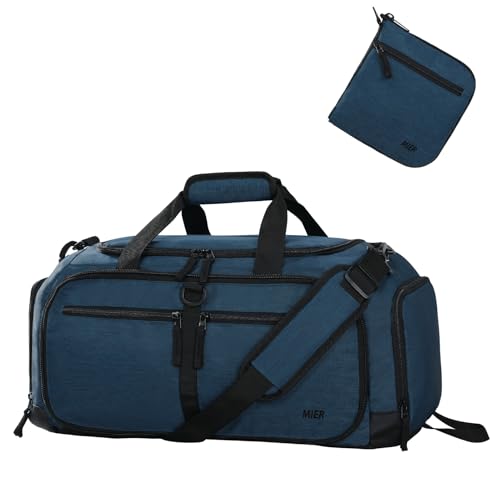 MIER Foldable Duffle Bag with Shoe Compartment 50L Travel Duffel Bags for Men Women Packable Overnight Bag for Camping Gym Weekender, Drak Blue - color: Drak Blue, size: 50L