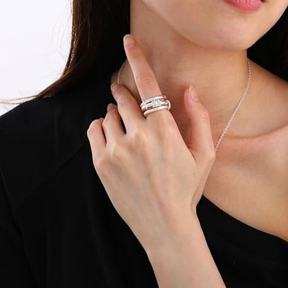 Gold Stackable Rings for Women Non Tarnish, Dainty 14K Gold/Silver Plated Cubic Zirconia Spinelli Ring Chunky Multi Rings Mixed Metals Ring Stack Set Non Tarnish Jewelry - color: Plain-Silver, size: 5