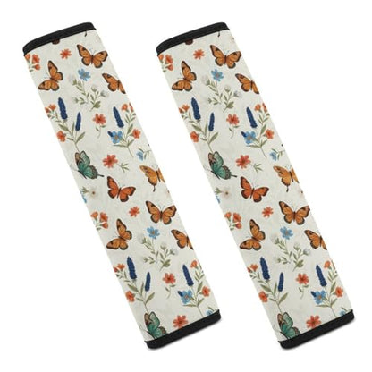 2 Piece Butterfly Flowers Colorful Butterflies Theme Car Seat Belt Pad Breathable Seat Belt Cushion for Child, Stroller Pushchair High Chair, Easy Install (No Tool) - color: Pattern 1002