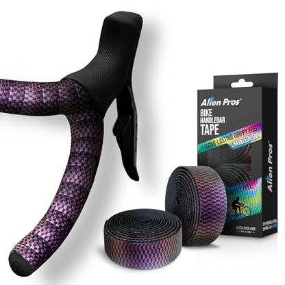 ALIEN PROS Chameleon Skin Bike Handlebar Tape (Set of 2) – Full Pattern Upgrade with Striking Color-Shifting Design and Premium Comfort Grip (Purple) - color: Purple