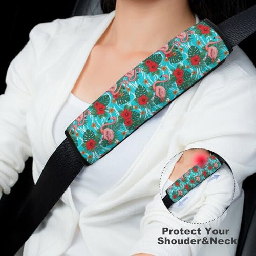 2 Pack Hawaiian Pink Flamingo Flower Seat Belt Shoulder Pad Universal Soft and Comfortable Seat Belt Covers Cushion for Kids, Most Cars, Comfortable Driving - color: Pattern 85