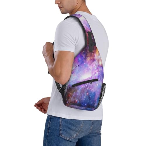 Galaxy Crossbody Sling Bags for Women Men Blue Purple Galaxy and Nebula Dark Space Stars Travel Sling Backpack Casual Chest Shoulder Bag Universe Scenery Theme Gym Sports Hiking Daypack - color: Purple Pink