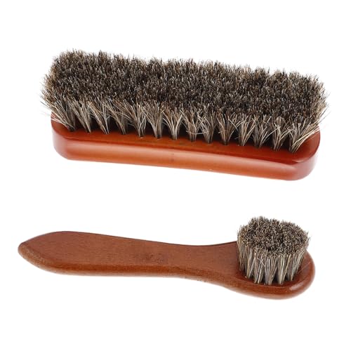 2pcs Dual-Head Horsehair Shoe Brushes with Wooden Handle for Leather and Suede Cleaning Polishing, Boot Cleaning Brush Set for Home and Travel Use