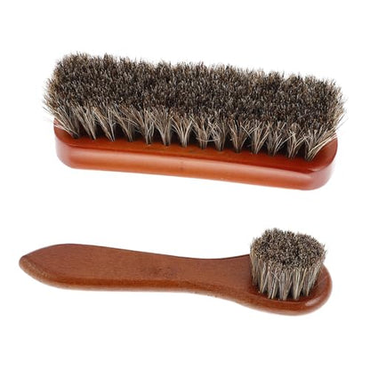 2pcs Dual-Head Horsehair Shoe Brushes with Wooden Handle for Leather and Suede Cleaning Polishing, Boot Cleaning Brush Set for Home and Travel Use