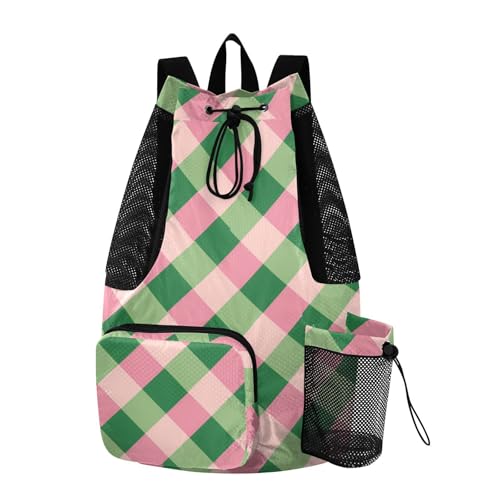 Blush Green Square Drawstring Backpack Climbing Gym Bag With Inside Pockets Wet and Dry Separation