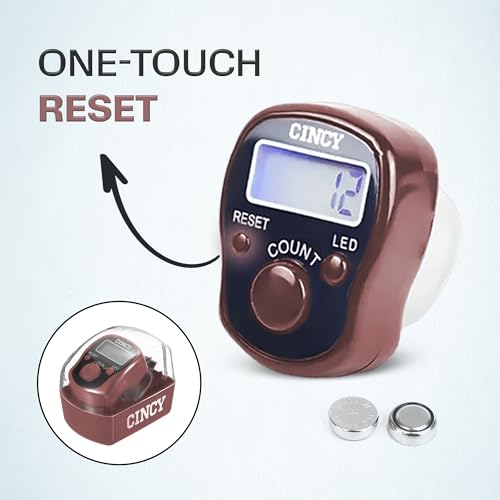 CINCY Clicker Counter with LED for Day & Night Use - Instant Reset, Accurate & Quiet, Long Battery Life - for People, Laps, Pitch, Golf, Baseball, Fish Counting, for Prayer, Everyday Prayer – 1 Pack - color: Brown