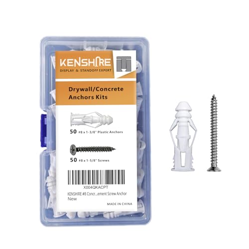 #8 Concrete Wall Anchor and Stainless Steel Screw Assortment kit 100pcs Plastic Drywall Anchors and Flat Head Screws for Sheetrock Brick Cement Screw Anchor - size: #8