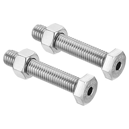 PATIKIL M10x55mm Hollow External Hexagon Screw, 2 Set Cylindrical Lamp Threading Socket Screws Through Hole Bolt with Nut 304 Stainless Steel - size: 55mm