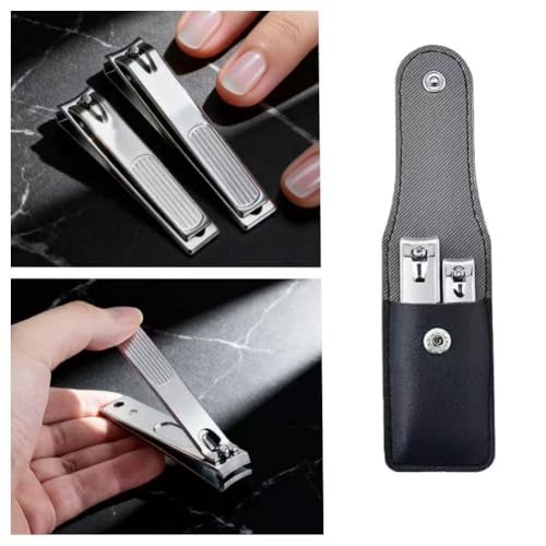 2PCS Durable Nail Clippers, Finger and Toe Nail Clipper Gifts with Leather Bag (White)