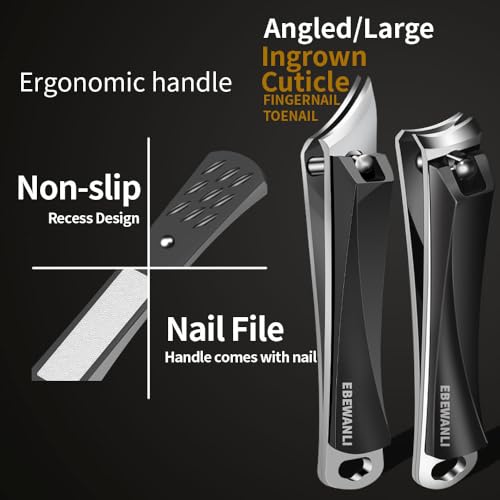 EBEWANLI Nail Clippers Set, Ultra Sharp Nail Clippers for Men, Slanted Angled Ingrown Toenail Clipper and Curved Fingernail Clipper Cutters, Stainless Steel Finger Nail Clippers Adult - color: Black-set