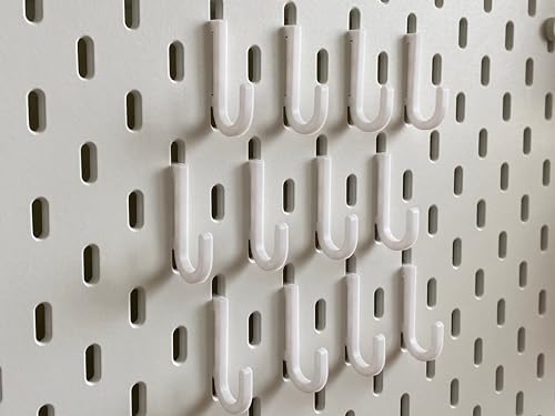 10-Pack of Skadis Pegboard J-Hooks (10-Pack), White | Compatible with IKEA Skadis pegboard System
