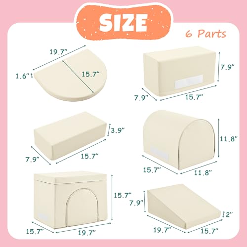 Merax Indoor Soft Foam Tunnel Climber, Toddler Climbing Toys with Tunnel, Steps and Ramp, Soft Climb and Crawl Playset Baby Soft Foam Blocks, 7-piece - color: Pastel Cream