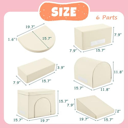 Merax Indoor Soft Foam Tunnel Climber, Toddler Climbing Toys with Tunnel, Steps and Ramp, Soft Climb and Crawl Playset Baby Soft Foam Blocks, 7-piece - color: Pastel Cream
