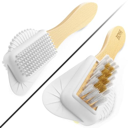 Suede Brush with Wood Handle – Nubuck Cleaner & Suede Shoe Brush | Suede Shoe Brush & Suede Cleaner — Rubber Bristles, Welts, Nylon/Brass Lift Dirt from Shoes, Boots, Bags & Purses - size: 2 - Suede Brush w/ Wood Handle