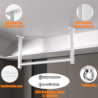 Ceiling Mounted Pull Up Bar, Heavy Duty 700 LBS Multi Grip Pull Up Bars, 16"/24" Rafter Chin Up Bar, Ceiling Joist for Garage/Gym/Basement with Comfortable Grip & Round Anchors, Easy to Install - color: White