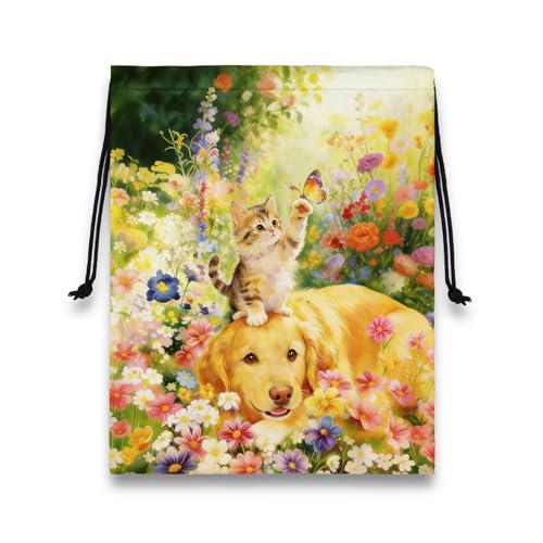 Grip Bag for Gymnast Dog Cat Flowers Adjustable Gym String Storage Pouch Small Bag - color: Pet Floral Colorful