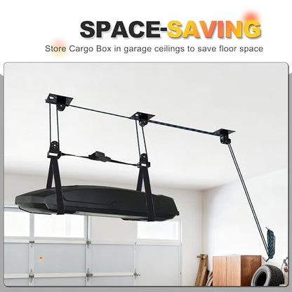 Hikeen Ceiling Hoist for Cargo Box, Heavy Duty Garage Storage Lift Pulley System Holds Up to 150 lbs Capacity, Fits 10-14 Foot Tall Garage Ceilings