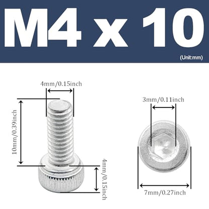 M4 x 10mm Hex Socket Head Cap Screws Bolts,6063 Aluminum Alloy Socket Head Cap Bolt Fasteners,Silver(20Pcs) - size: M4 x 10mm