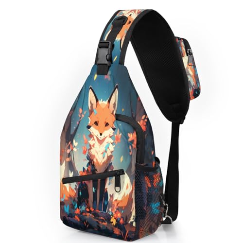 Colorful Fox Flower Tree Sling Backpack for Women Men Waterproof Antitheft Chest Bag Lightweight Travel Crossbody Shoulder Bag for Shopping Outdoor Leisure Sports - color: Backpack11