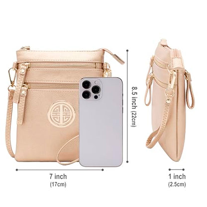 Solene Small Multi Zipper Pockets Crossbody Bag with Detachable Wristlet - color: Rose Gold-1