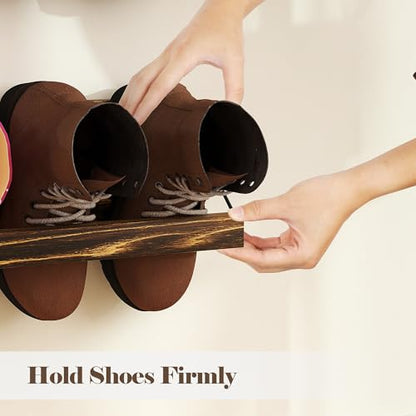 Nisorpa 20 Inches Wall Mounted Shoe Rack, Rustic Burnt Wood Wall Shoe Rack Mounted Slim, and Small Space Saving Shoe Storage Solution for Shoes in Narrow Spaces, Entryways, or Hallways, 2 Pack - size: 20 inch