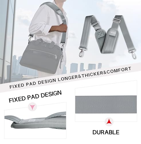 Shoulder Straps 79 inch Adjustable with Thick Soft Fixed Shoulder Pad | with Metal Swivel Hooks for Laptop Bag, Messenger Bag, Tool Bag, Camera,Luggage,for Mens and Womens - color: Grey
