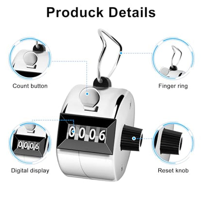 Decymis 2 Pack Clicker Counter, Metal Hand Tally Counter Clicker, Silver | 4 Digit Mechanical Palm Click Counter for Counting Numbers, Coaching, Sports Events