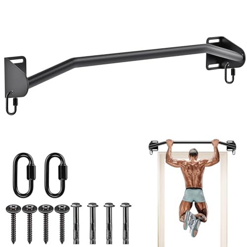 SELEWARE Heavy Duty Welded Pull Up Bar Wall/Joist/Ceiling Mount Chin Up Bar | Multifunctional Pull-up Bars w/Resistance Band Hooks for Home Gym Strength Training, Sturdy Steel Construction Support 500 lb - color: B: Black 36" Wall Mount Pull Up Bar