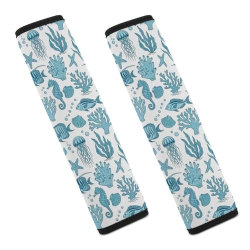 Soft Padded Seat Belt Shoulder Pad for Elderly Support, Stroller Pushchair High Chair, 2 Pack Blue Ocean Beach Nautical Coastal Starfish Seashell Coral Shoulder Harness Cover Neck And Shoulder Support - color: Pattern 43