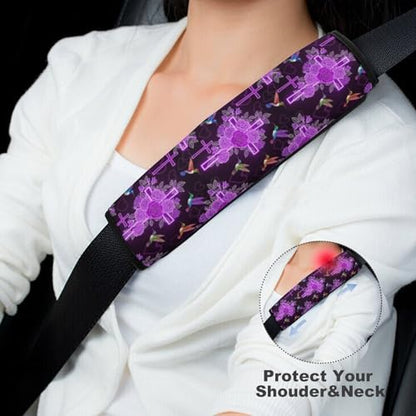 1 Pair Universal Fit Seat Belt Cover for Elderly Support, Most Cars, Hummingbird Faith Catholic Purple Christian Religious Cross Seat Belt Cushion, Neck and Shoulder Support - color: Pattern 626