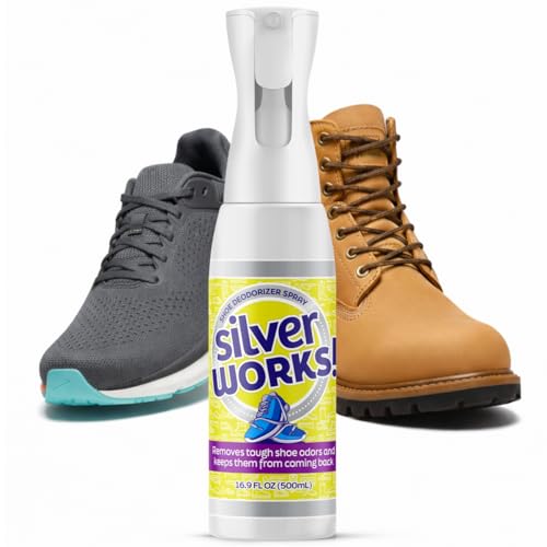 SilverWorks! Shoe Deodorizer Spray For Smelly Shoes - Shoe Odor Elimination - Boot, Sneaker, Shoe Smell Eliminator - Stinky Shoes Odor Eliminator, Shoe Freshener Spray -16.9oz - size: 16.9 Fl Oz (Pack of 1)