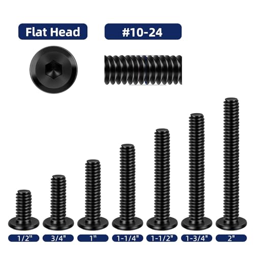 #10-24 x 1-1/4" Flat Head Socket Head Screw Furniture Bolts Countersunk Connector Screws, Stainless Steel 18-8 (304), Black Oxide, Fully Threaded, 25 PCS - size: #10-24 x 1-1/4"