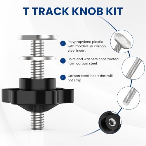 10 Sets of 1/4"-20 T Track Knob Kit, Star Knobs Kit Include 1/4-20 Threaded Bolts with Washers and Star Knobs, T Track Accessories for Woodworking Jigs and Fixtures - size: 1/4"-20 inch 10 Sets, 1-1/2" Length
