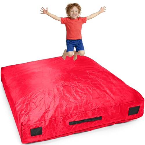 SaferBounce Crash Pad for Kids Sensory | Big 5Ft x 5Ft Or 3Ft x 4Ft | Autism Sensory Crash Mat for Jumping & Play | Crashpad | Soft Foam Landing Pad for Kids | Giant Pillow Mat | Climbing & Gymnastics - color: Red, size: Big