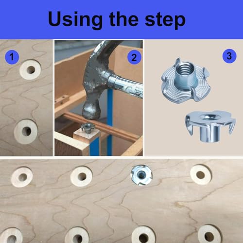100pcs 1/4"-20 T-Nut, Zinc-Plated Steel Threaded Insert Corrosion Resistant,5/16" Barrel Length,4-Pronged Tee Nut for Wood,Rock Climbing Holds,Home,Cabinetry, Furniture,etc.