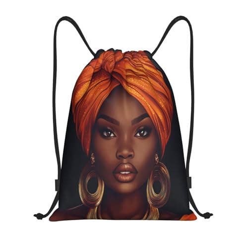 Drawstring Sports Backpacks - Lightweight Swim Gym Bags for Women Men String Sackpack for Beach Travel Yoga(Medium, Elegant African Woman) - color: Elegant African Woman, size: Medium
