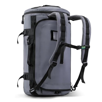 Haimont Heavy Duty Convertible Travel Duffel Backpack, Grey, 60L | Shoe Compartment, Water-Resistant Tarpaulin, Wide U-Shaped Opening - color: Grey, size: 45L