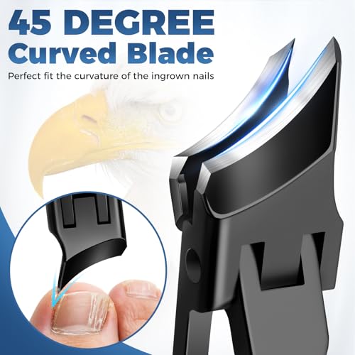Toenail Clippers for Thick Toenails and Ingrown Nails | Heavy Duty Nail Clippers for Men with Wide Jaw Opening, Anti-Splash Slanted Curved Ingrown Toenail Clippers Nail Cutters - color: Black Slanted Nail Clippers
