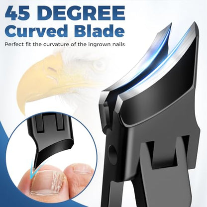 Toenail Clippers for Thick Toenails and Ingrown Nails | Heavy Duty Nail Clippers for Men with Wide Jaw Opening, Anti-Splash Slanted Curved Ingrown Toenail Clippers Nail Cutters - color: Black Slanted Nail Clippers